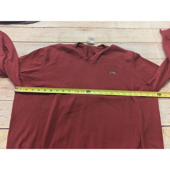 Lacoste Mens Red V-Neck Cotton Sweater Size 7 XL - Picture 6 of 7